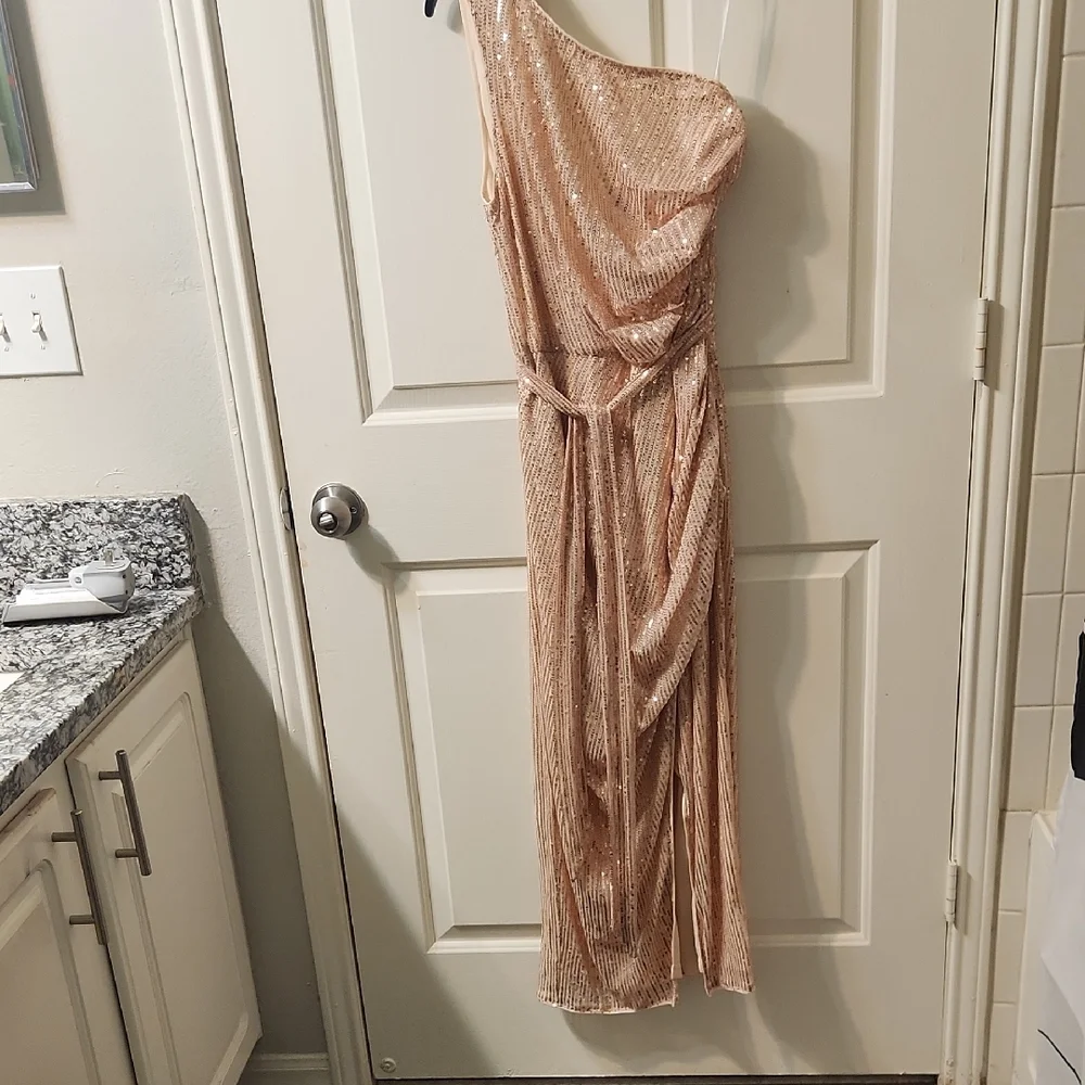 Grace One-Shoulder Shimmering Dress in Gold - Picture 4 of 4